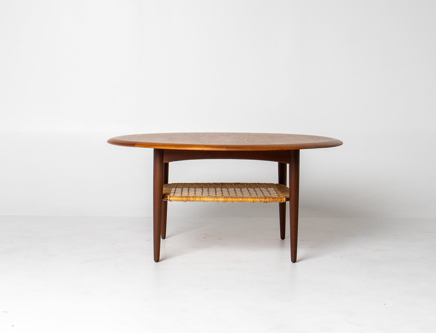 Johannes Andersen Teak Round Coffee Table with Cane Shelf – Hobbs