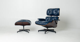 Early First Generation Eames 670/671 Lounge Chair & Ottoman in Brazilian Rosewood and Midnight Blue Leather