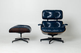 Early First Generation Eames 670/671 Lounge Chair & Ottoman in Brazilian Rosewood and Midnight Blue Leather