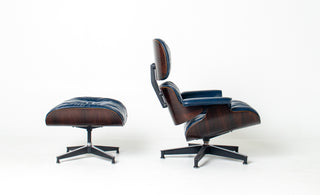 Early First Generation Eames 670/671 Lounge Chair & Ottoman in Brazilian Rosewood and Midnight Blue Leather