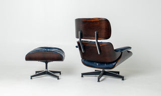 Early First Generation Eames 670/671 Lounge Chair & Ottoman in Brazilian Rosewood and Midnight Blue Leather