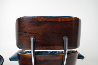 Early First Generation Eames 670/671 Lounge Chair & Ottoman in Brazilian Rosewood and Midnight Blue Leather