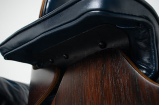 Early First Generation Eames 670/671 Lounge Chair & Ottoman in Brazilian Rosewood and Midnight Blue Leather