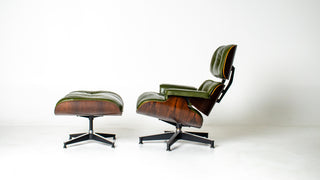 1st Generation Eames Lounge Chair and Ottoman in New moss Green Leather