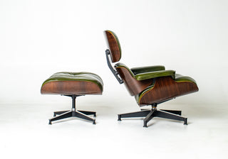 (On Hold) 1st Generation Eames Lounge Chair and Ottoman in New moss Green Leather