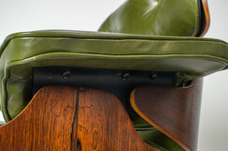 (On Hold) 1st Generation Eames Lounge Chair and Ottoman in New moss Green Leather