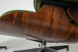 (On Hold) 1st Generation Eames Lounge Chair and Ottoman in New moss Green Leather