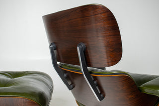 (On Hold) 1st Generation Eames Lounge Chair and Ottoman in New moss Green Leather