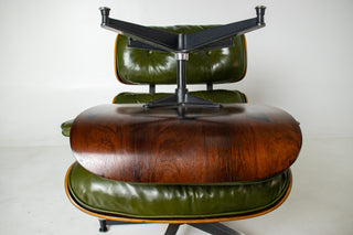 (On Hold) 1st Generation Eames Lounge Chair and Ottoman in New moss Green Leather