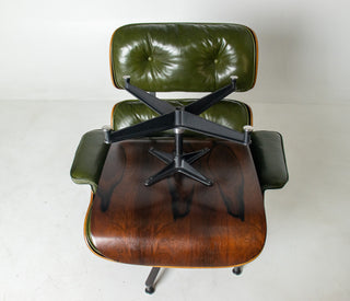 (On Hold) 1st Generation Eames Lounge Chair and Ottoman in New moss Green Leather