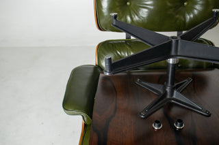 (On Hold) 1st Generation Eames Lounge Chair and Ottoman in New moss Green Leather