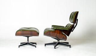 (On Hold) 1st Generation Eames Lounge Chair and Ottoman in New moss Green Leather