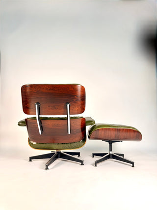 1st Generation Eames Lounge Chair in Rosewood with New Moss Green Leather