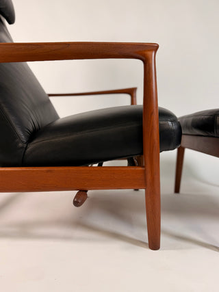 Folke Ohlsson Recliner and Ottoman for Dux in Black Leather