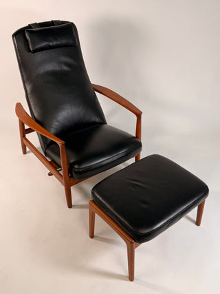 Folke Ohlsson Recliner and Ottoman for Dux in Black Leather