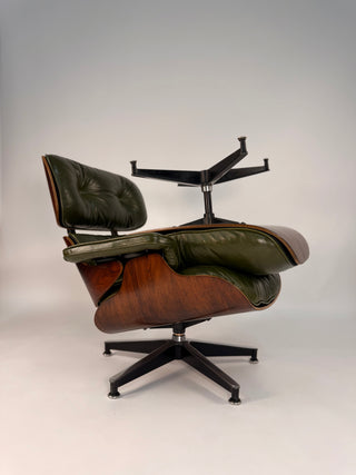 1st Generation Eames Lounge Chair in Rosewood with New Moss Green Leather