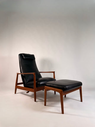 Folke Ohlsson Recliner and Ottoman for Dux in Black Leather