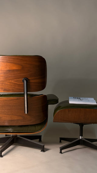Rare Vintage Eames Lounge Chair & Ottoman 670/671 – 2nd Generation, 1960s | Walnut & Moss Green Leather