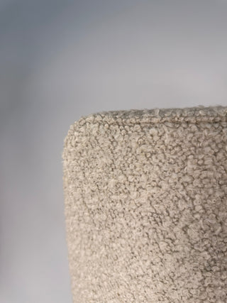 Pair of Jens Risom Swivel Lounge Chairs in Cream Bouclé with Walnut Bases