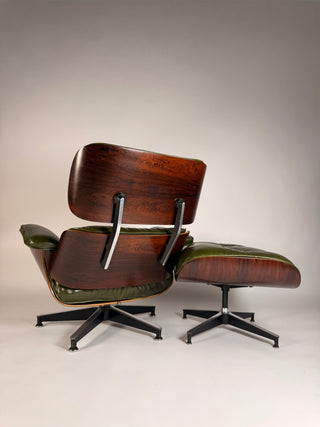1st Generation Eames Lounge Chair in Rosewood with New Moss Green Leather