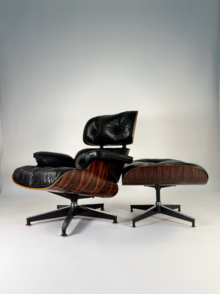 Dramatic Striped Eames Lounge Chair & Ottoman 670/671 – 3rd Generation: Early 1970s | Rosewood & Black Leather