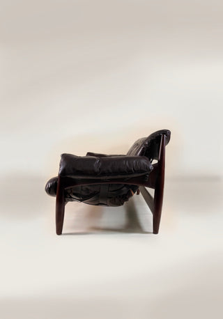 Sheriff Sofa in Espresso Dark Brown Leather by Sergio Rodrigues , Circa 1957  Brazilian Modern