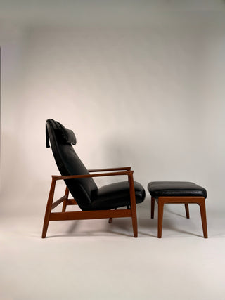 Folke Ohlsson Recliner and Ottoman for Dux in Black Leather