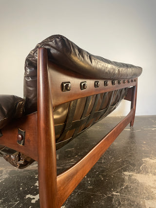 Sheriff Sofa in Espresso Dark Brown Leather by Sergio Rodrigues , Circa 1957  Brazilian Modern