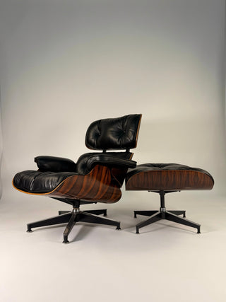 Dramatic Striped Eames Lounge Chair & Ottoman 670/671 – 3rd Generation: Early 1970s | Rosewood & Black Leather