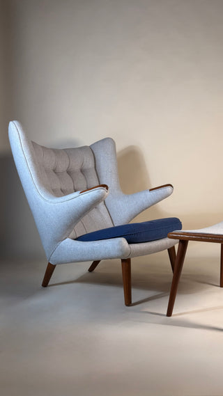 Hans Wegner Papa Bear Chair and Ottoman by AP Stolen circa 1950's