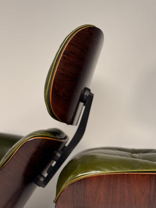 1st Generation Eames Lounge Chair in Rosewood with New Moss Green Leather