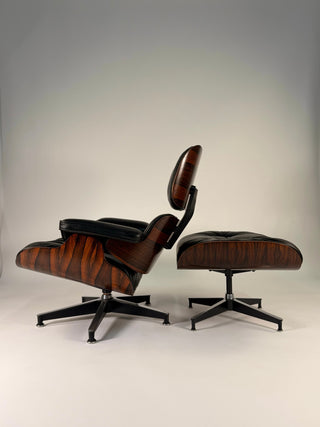Dramatic Striped Eames Lounge Chair & Ottoman 670/671 – 3rd Generation: Early 1970s | Rosewood & Black Leather