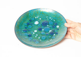 Annemarie Davidson “Ghostline” Enamel Plate, California, 1960s — Rare Blue, Green, & White Edition