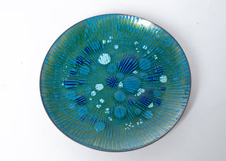 Annemarie Davidson “Ghostline” Enamel Plate, California, 1960s — Rare Blue, Green, & White Edition
