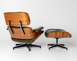 3rd Generation Eames Lounge Chair in Brazilian Rosewood and New Moss Green Leather