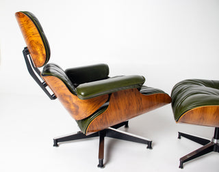 3rd Generation Eames Lounge Chair in Brazilian Rosewood and New Moss Green Leather