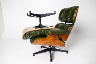 3rd Generation Eames Lounge Chair in Brazilian Rosewood and New Moss Green Leather