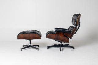 2nd Generation Eames Lounge Chair and Ottoman in Rosewood & Black Leather