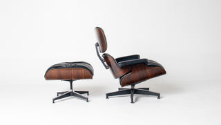 2nd Generation Eames Lounge Chair and Ottoman in Rosewood & Black Leather