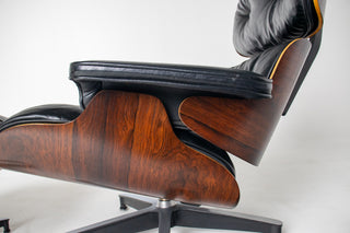 2nd Generation Eames Lounge Chair and Ottoman in Rosewood & Black Leather