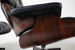 2nd Generation Eames Lounge Chair and Ottoman in Rosewood & Black Leather
