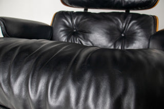 2nd Generation Eames Lounge Chair and Ottoman in Rosewood & Black Leather