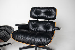 2nd Generation Eames Lounge Chair and Ottoman in Rosewood & Black Leather