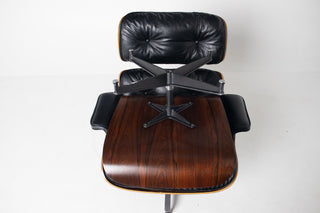 2nd Generation Eames Lounge Chair and Ottoman in Rosewood & Black Leather