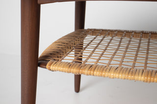 Johannes Andersen Teak Round Coffee Table with Cane Shelf