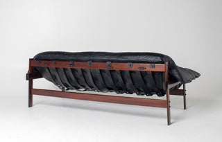 Percival Lafer Couch MP-41 in New Black leather and Brazilian Hardwood