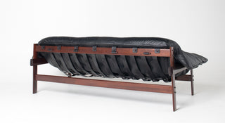 Percival Lafer Couch MP-41 in New Black leather and Brazilian Hardwood