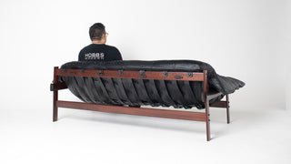 Percival Lafer Couch MP-41 in New Black leather and Brazilian Hardwood