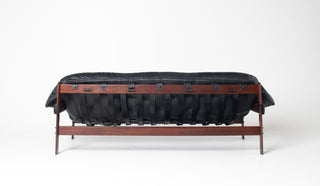 Percival Lafer Couch MP-41 in New Black leather and Brazilian Hardwood