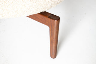 Pair of Jens Risom Swivel Lounge Chairs in Cream Bouclé with Walnut Bases